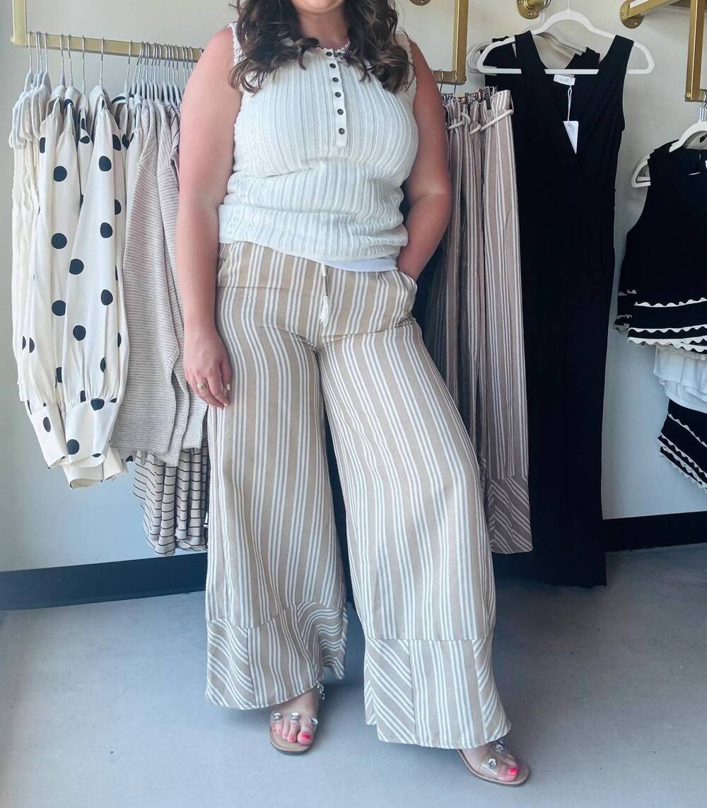 NEW EASEL women's stripe wide leg pants in khaki